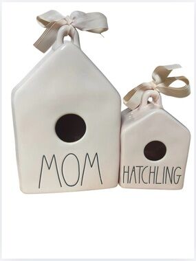 Rae Dunn Mom & Hatchling Ceramic Birdhouse Set - Cream